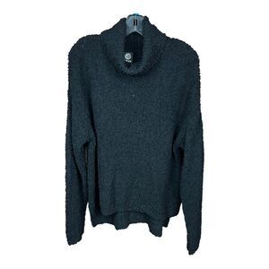 Bobeau Sweater Turtleneck Black Popcorn Knit Boucle High Low Long Sleeved Large